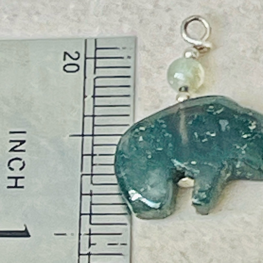 VTG Native American Moss Agate Carved Buffalo Gemstone Pendant - Picture 2 of 4